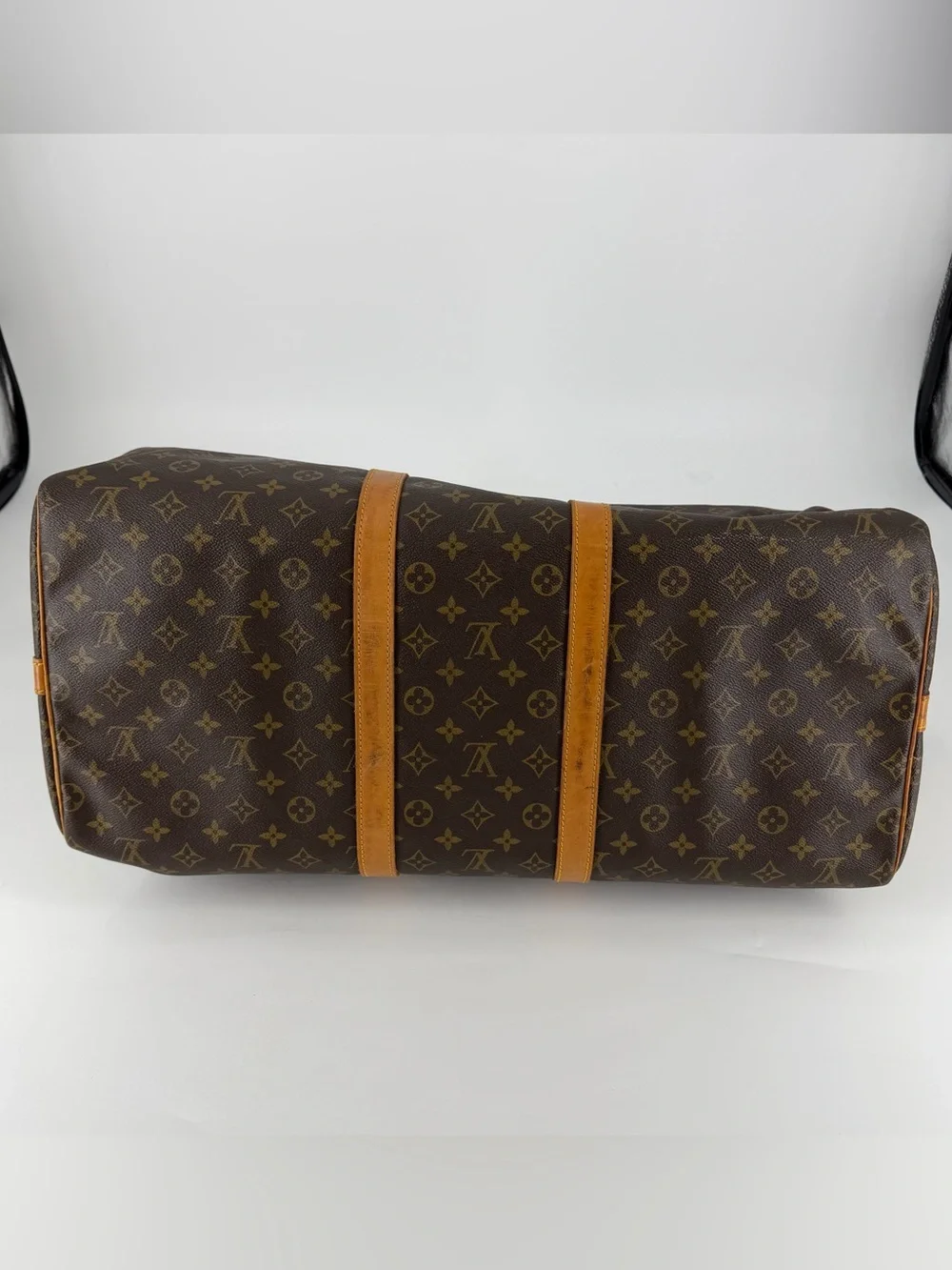 Louis Vuitton Brown Monogram Duffel with Tan Leather Accents